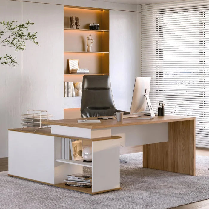 Mesa para Escritório Diretor em L 3 Gavetas 1 Porta Spring Yescasa Itapuã/Branco