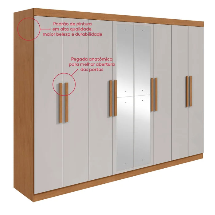 Guarda-roupa Casal Easy Slim 8 Portas com Espelho Amendoa Clean/Off White