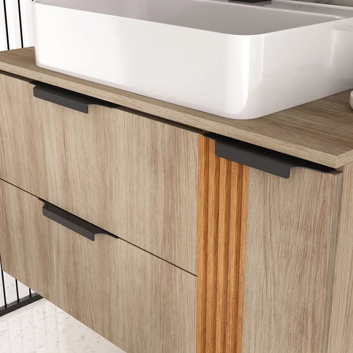 Gabinete Banheiro Ripado Dolphin 80cm (gabinete+cuba+espelheira+tampo Vidro) Madeirado Inteiro