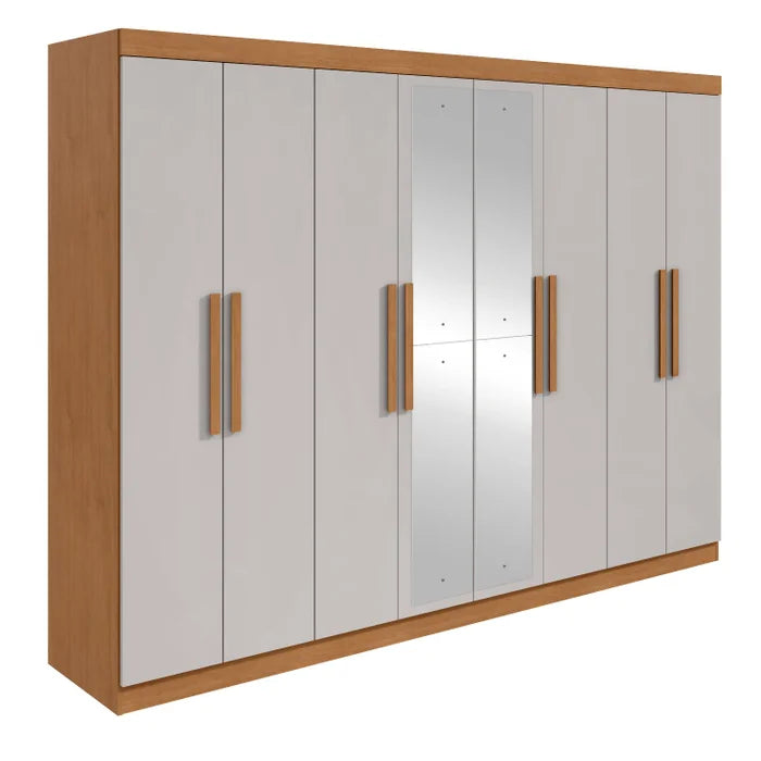 Guarda-roupa Casal Easy Slim 8 Portas com Espelho Amendoa Clean/Off White