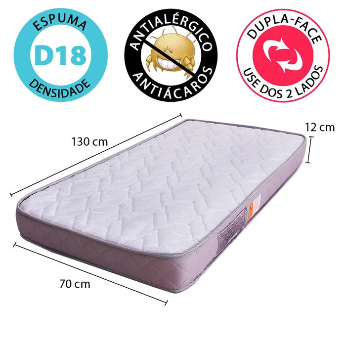 Colchão Berço BF Americano Antialérgico 130x70x12cm + Protetor Impermeável - BRANCO