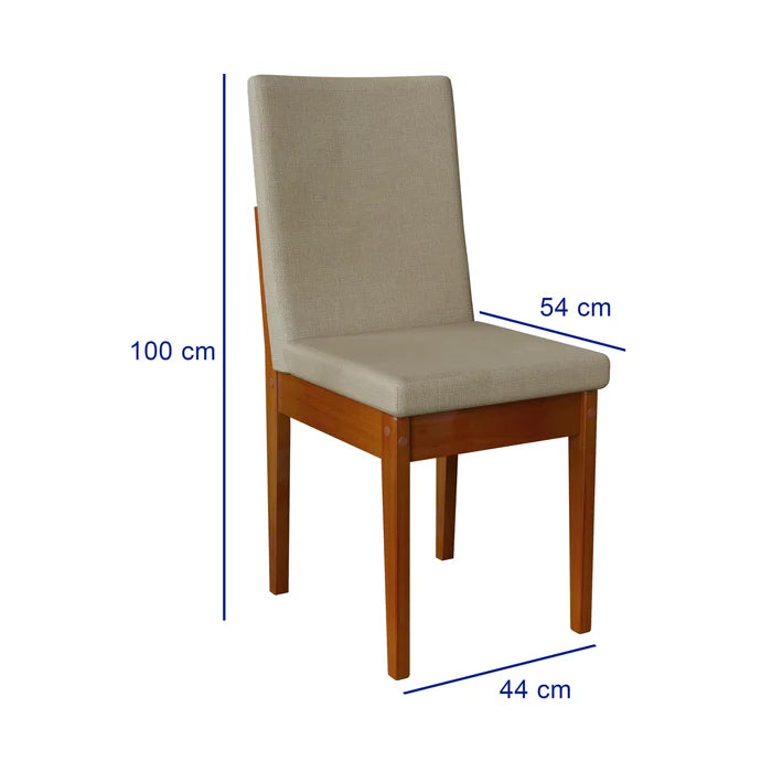 Conjunto Mesa Com Vidro Pés Madeira Maciça 6 Cadeiras Madeira Dakota Tecido A40 Caramelo