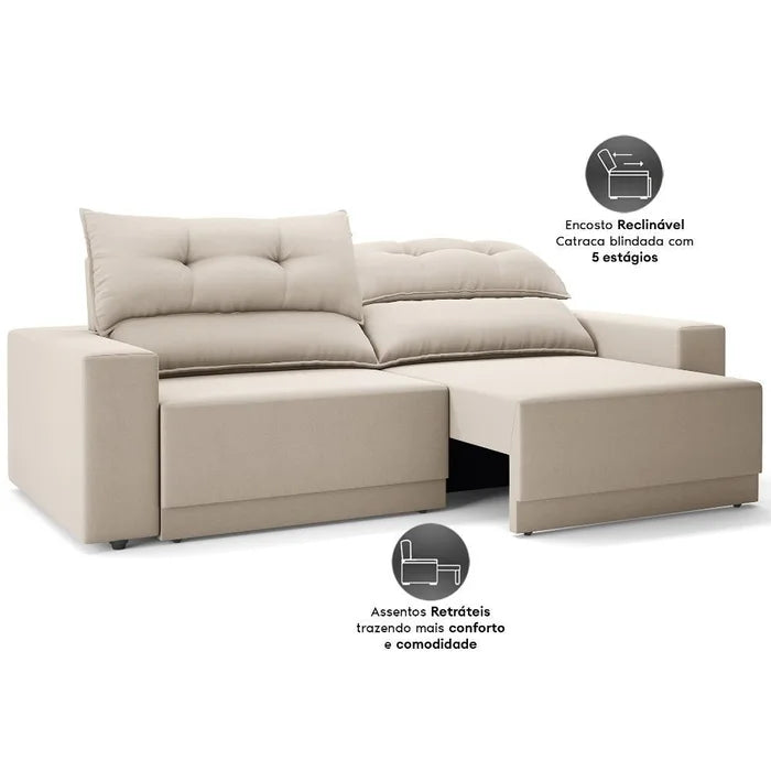 Sofá Lord 2,00m Retrátil e Reclinável Velosuede - Netsofas Bege