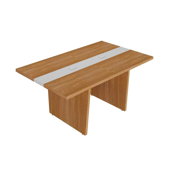 Mesa de Reunião 6 Lugares com Caixa de Tomada Tampo em Tamburato Freijó/Branco