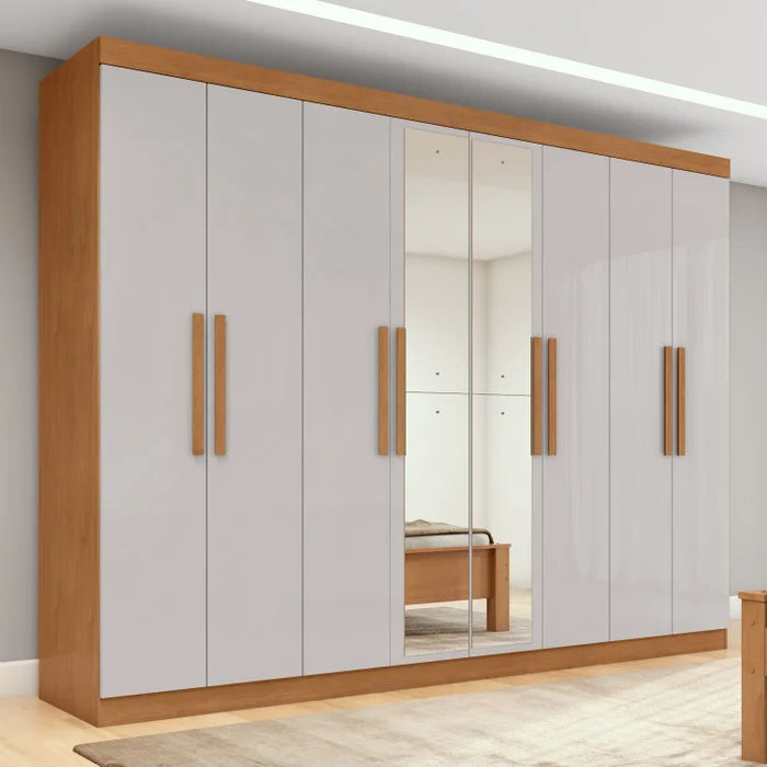 Guarda-roupa Casal Easy Slim 8 Portas com Espelho Amendoa Clean/Off White