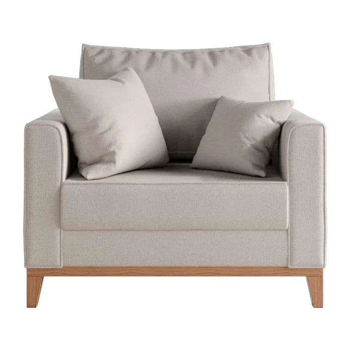 Poltrona Beny Pés e Base em Madeira Linho Cru Rr Decor Bege