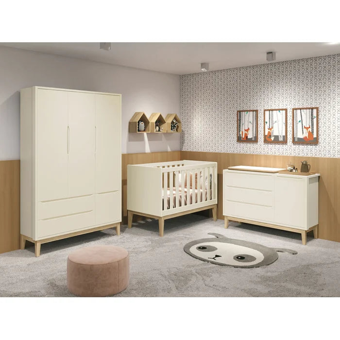 Jogo de Quarto para Bebê Completo 3 Portas Classic New Areia Fosco com Natural - Reller