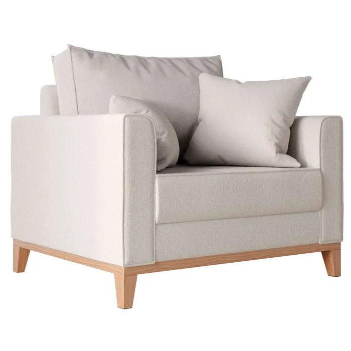 Poltrona Beny Pés e Base em Madeira Linho Cru Rr Decor Bege