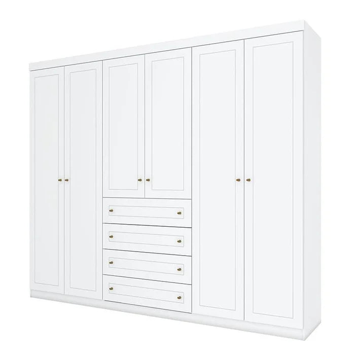Cômoda e Guarda Roupa Casal 6 Portas Americano Branco Hp – Henn