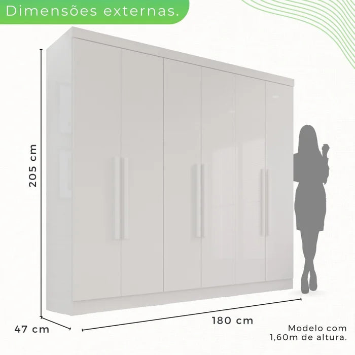 Guarda-roupa Casal 6 Portas 2 Gavetas França Cinamomo/Off White