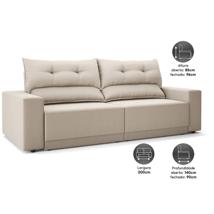 Sofá Lord 2,00m Retrátil e Reclinável Velosuede - Netsofas Bege