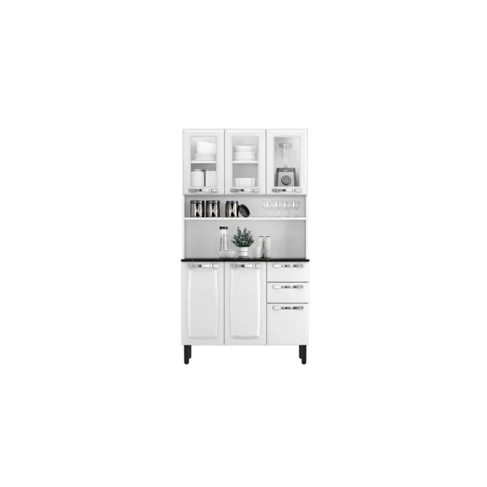 Cozinha Compacta em Aço 6 Portas (sendo 3 de Vidro) 2 Gavetas 105cm Pratika Itatiaia Branco
