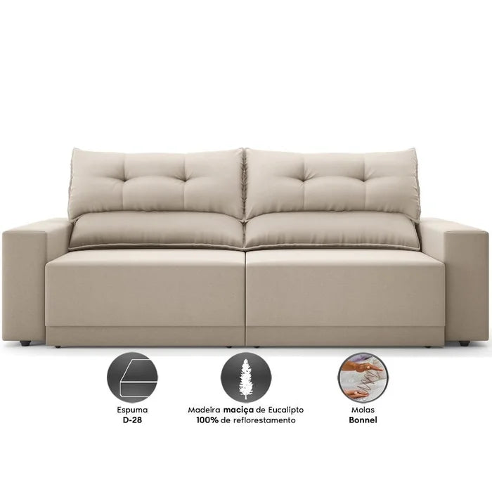 Sofá Lord 2,00m Retrátil e Reclinável Velosuede - Netsofas Bege
