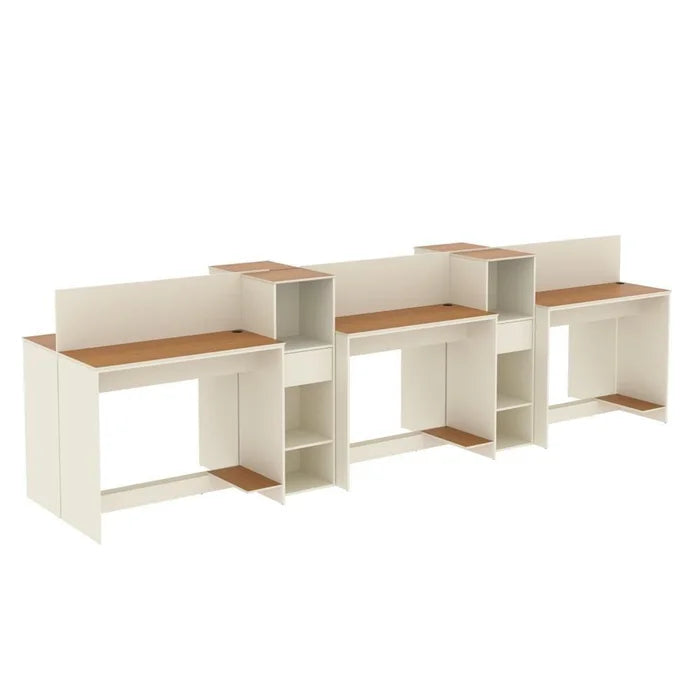 Estação de Trabalho 6 Lugares Office Smart 6 Mesas 4 Armários - Off White e Cedro Off White e Cedro
