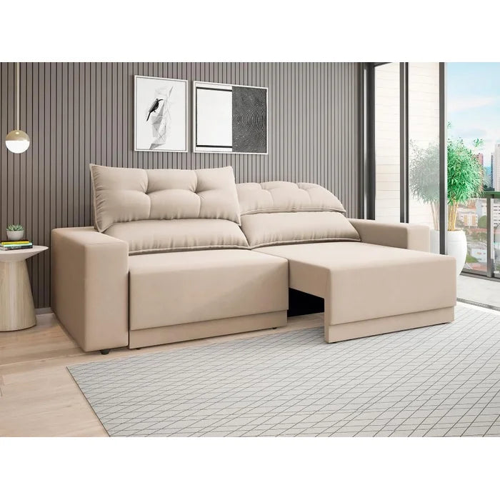 Sofá Lord 2,00m Retrátil e Reclinável Velosuede - Netsofas Bege